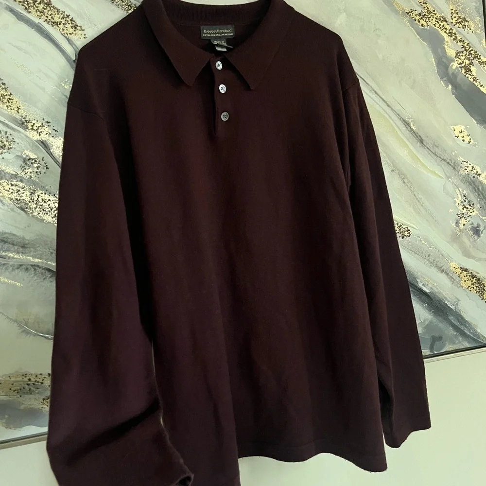 Men's Burgundy Long Sleeve Polo Shirt Wool size XL preppy